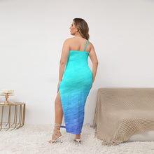 Load image into Gallery viewer, All-Over Print Women&#39;s Oblique-Shoulder Exposure Dress With Side Split (Plus Size)