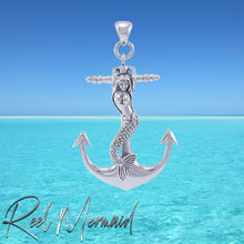Load image into Gallery viewer, Mermaid on Anchor Sterling Silver Pendant | Gift for lady angler| Gift for her