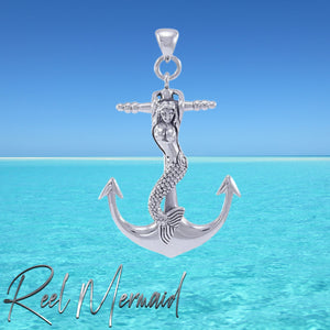 Mermaid on Anchor Sterling Silver Pendant | Gift for lady angler| Gift for her