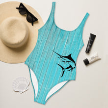 Load image into Gallery viewer, Marlin and Wood Grain One-Piece Swimsuit