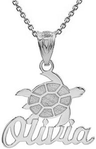 Personalized Name Sterling Silver Turtle Pendant